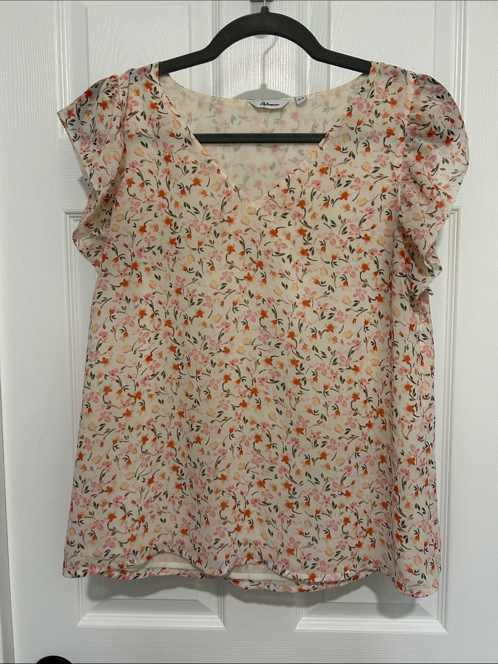 Reitmans Cream Blouse with Pink & Orange Floral